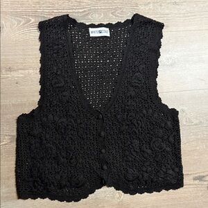 Vintage Cotton Crochet  Black Knit Vest